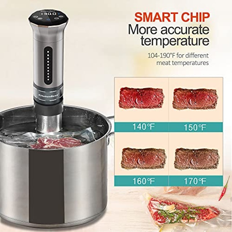 KitchenBoss Sous Vide Cooker 기계: 매우 조용한 1100W IPX7 방수 수열 침수 순환기 정확한 온도 제어 디지털 디스플레이 느린 요리 Sous-vide