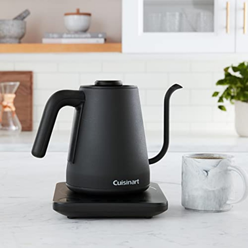 Cuisinart GK-1 디지털 구즈넥 주전자, 1리터, 1200와트를 담을 수 있는 정확한 붓기 ​​제어를 위해 설계된 정밀 구즈넥 스파우트, 빠른 가열 가능, 스테인리스 스틸, 검정색