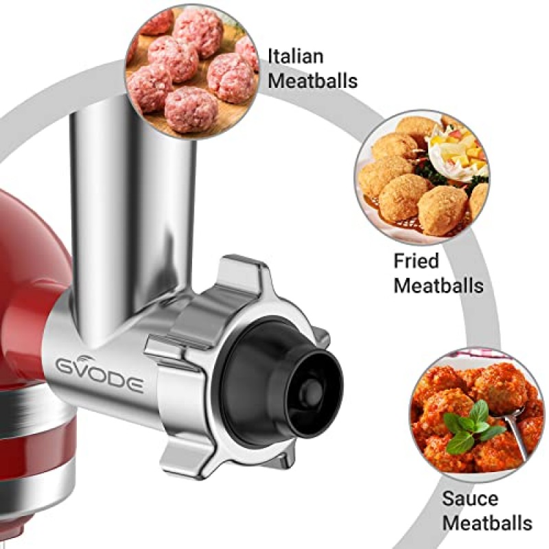 키친에이드 스탠드 믹서용 고기 분쇄기 및 슬라이서 분쇄기 부착물, 금속 고기 분쇄기, 소시지 스터퍼, 미트볼 액세서리, GVODE의 키친에이드 믹서 부착물용 슬라이서 분쇄기 세트 포함