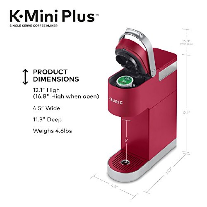 Keurig K-Mini Plus 1인용 K-컵 포드 커피 메이커, 카디널 레드