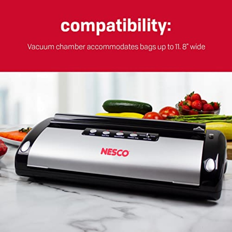 NESCO VS-02 자동 차단 및 진공 밀봉 백이 포함된 식품 스타터 키트, 검정색 18.25 X 5.25 X 11.5