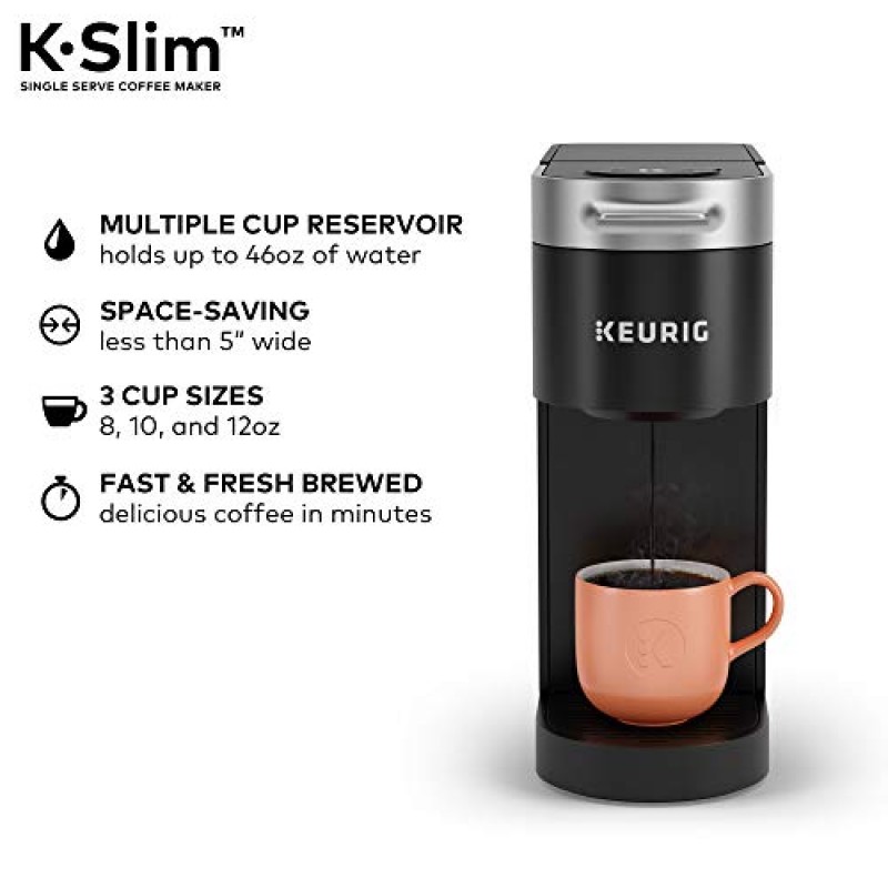 Keurig K- 슬림 싱글 서브 K-컵 포드 커피 메이커, 멀티스트림 기술, 블랙