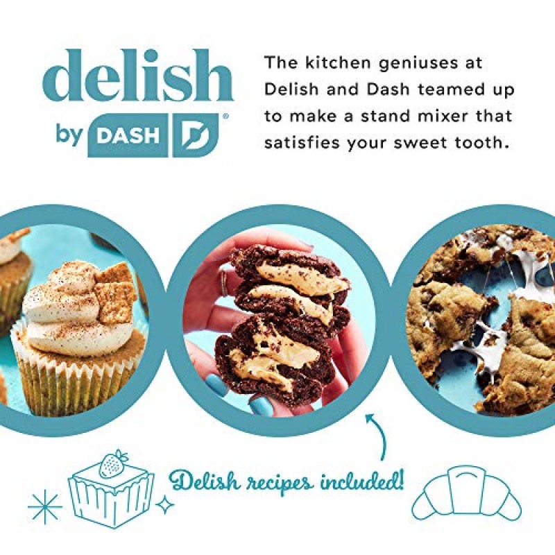 DASH 컴팩트 스탠드 믹서의 DASH Delish, 3.5쿼트, 비터 및 반죽 후크 포함 - 블랙