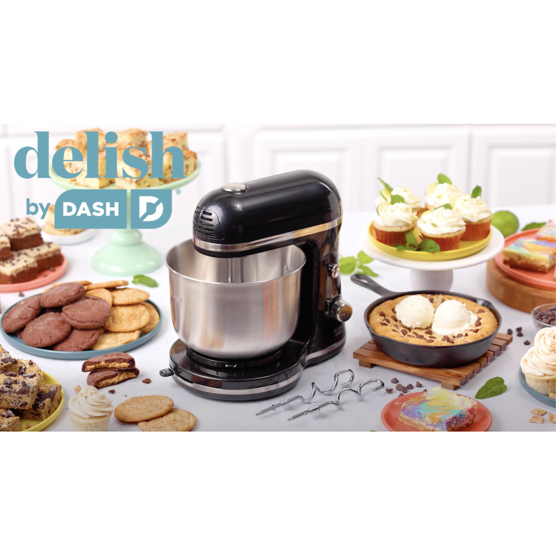 DASH 컴팩트 스탠드 믹서의 DASH Delish, 3.5쿼트, 비터 및 반죽 후크 포함 - 블랙