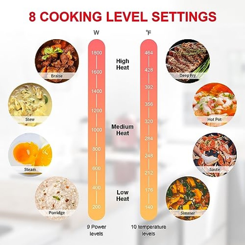 빠른 예열 모드를 갖춘 이중 인덕션 쿡탑 버너, 10가지 온도 9가지 전원 설정을 갖춘 1800w 2인덕션 버너, 어린이 안전 잠금 장치 및 시간 기능을 갖춘 휴대용 듀얼 인덕션 쿠커 쿡탑