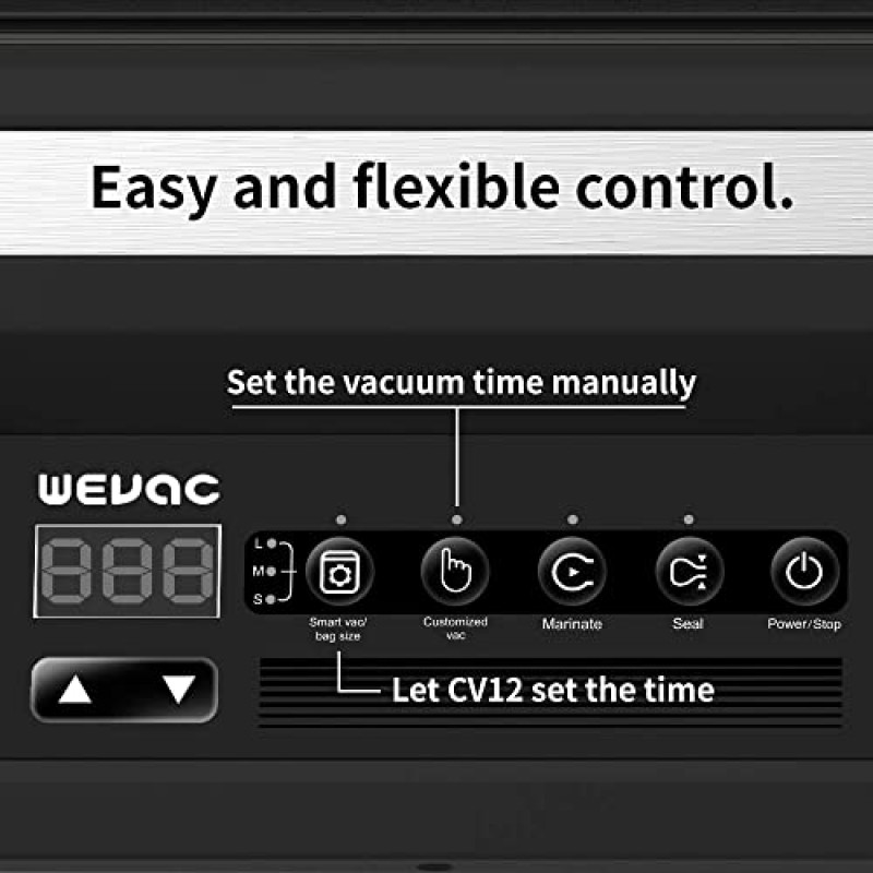 Wevac 12인치 챔버 진공 실러, CV12는 신선한 고기, 수프, 소스 및 양념장을 포함한 액체 또는 육즙이 많은 식품에 이상적입니다. 컴팩트한 디자인, 견고한 내구성, 전문적인 씰링 폭, 상업용 기계