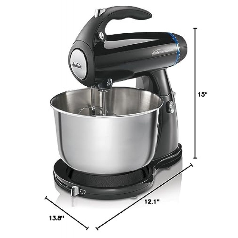 Sunbeam 2594 350와트 MixMaster 스탠드 믹서(도우 후크 및 비터 포함), 블랙