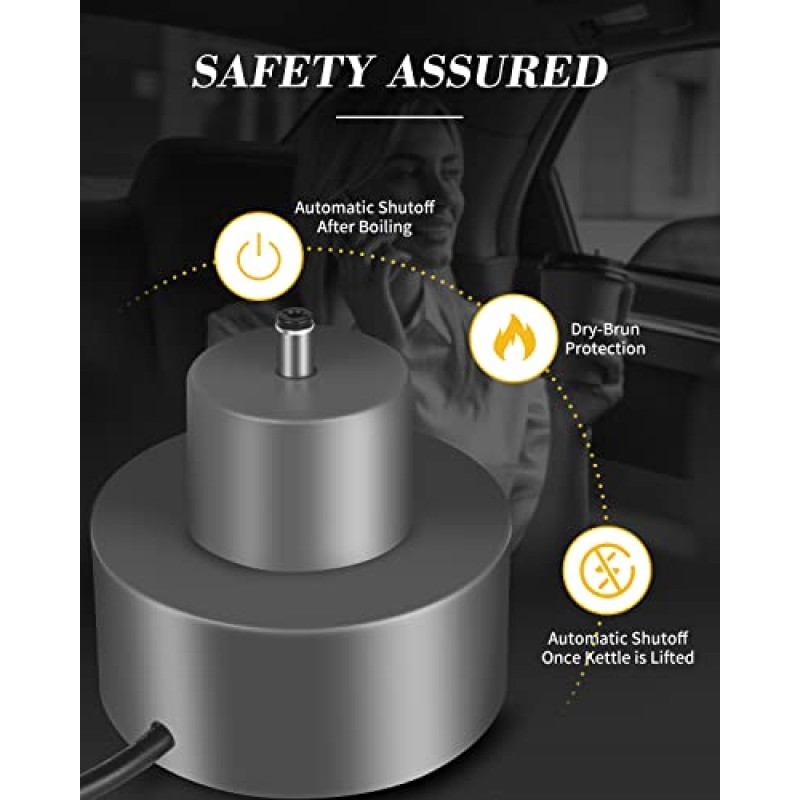 Spardar 12V 자동차 주전자 보일러 전기 여행 휴대용 주전자 물, 차, 커피 및 우유에 대한 LED 표시 등이있는 빠른 물 보일러 및 히터