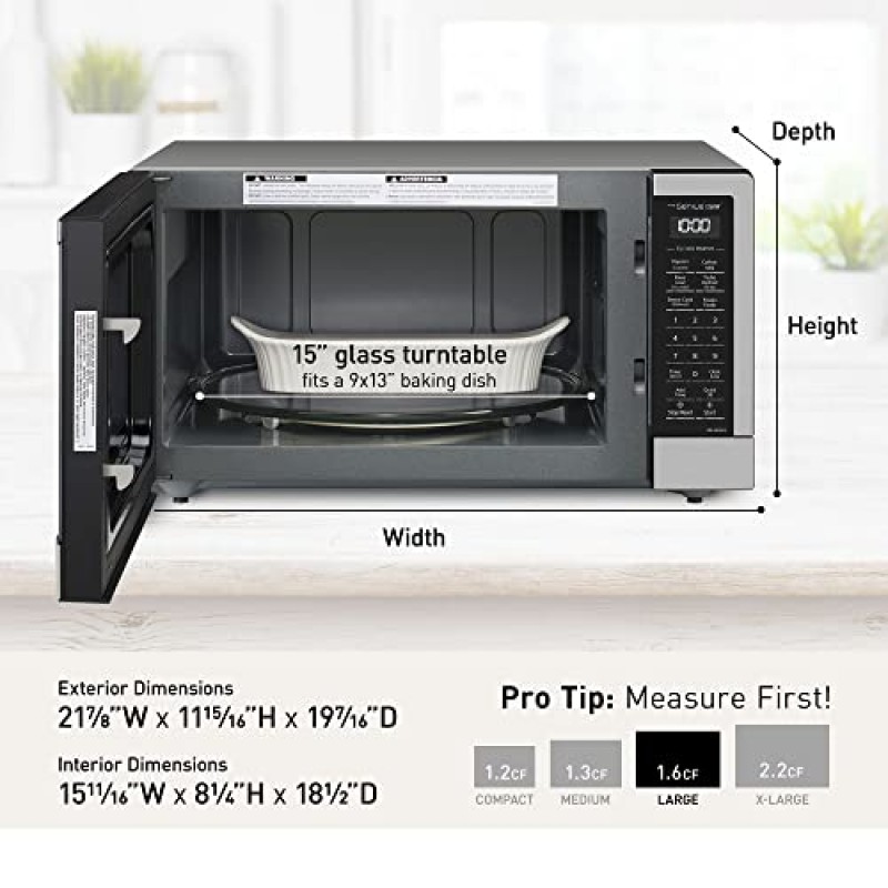 파나소닉 NN-SN76LS 1.6큐피트 사이클론 인버터 조리대 전자레인지 1250와트 전력, 천재적인 센서 요리 기능, 19.44