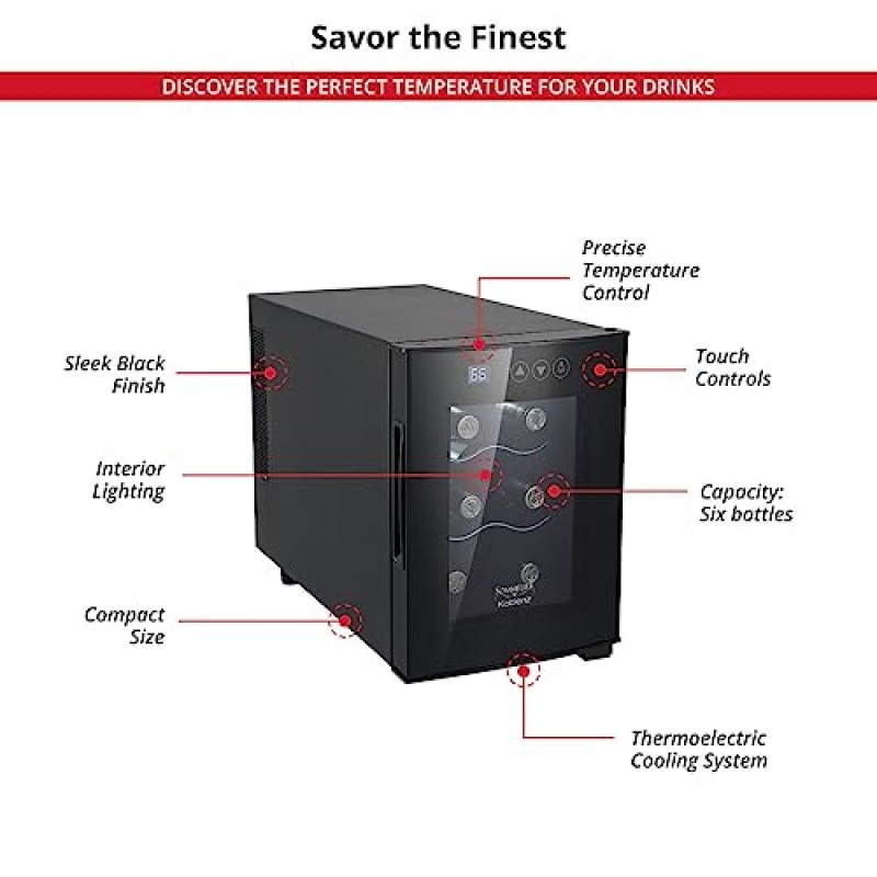 코블렌츠 6병 프리 스탠딩 싱글 존 냉장고 및 냉각기 와인 쿨러, 단일 사이즈, 검정색, 750밀리리터