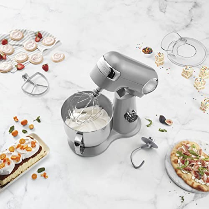 Cuisinart SMD-50BC Precision Pro 5.5쿼트 디지털 스탠드 믹서, 12단 속도, 사전 프로그래밍된 3가지 음식 준비 설정, 믹싱 보울, 거품기, 플랫 믹싱 패들, 반죽 후크 및 스플래시 가드, 실버 라이닝