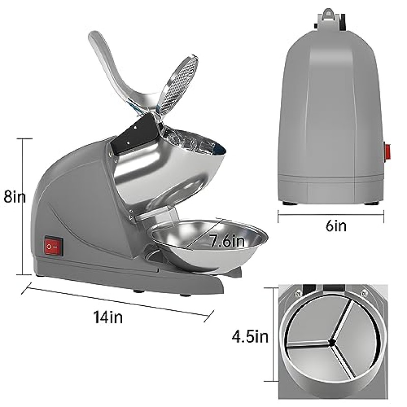전기 얼음 분쇄기 기계 얼음 스노우 콘 제조기 전문 이중 블레이드 가정용 상업용 스테인레스 스틸 얼음 면도기 기계 (실버)