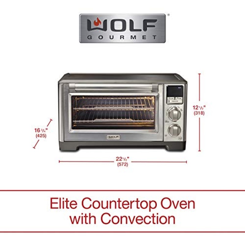 Wolf Gourmet Elite 디지털 조리대 대류 토스터 오븐(온도 프로브 및 7가지 조리 모드 포함), 스테인리스 스틸, 은색 손잡이 및 검정색 손잡이 액세서리(WGCO170SR)