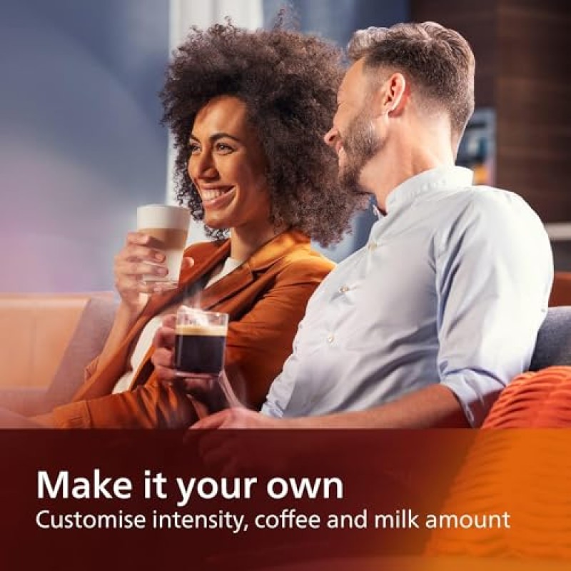 PHILIPS 4300 시리즈 전자동 에스프레소 머신 - LatteGo 우유 거품기, 8가지 커피 품종, 직관적인 터치 디스플레이, 블랙, (EP4347/94)