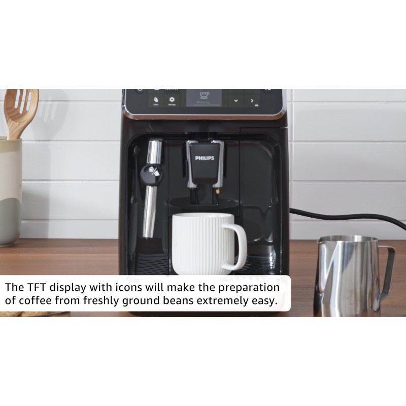 PHILIPS 4300 시리즈 전자동 에스프레소 머신 - LatteGo 우유 거품기, 8가지 커피 품종, 직관적인 터치 디스플레이, 블랙, (EP4347/94)