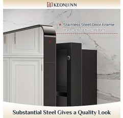 Keonjinn 30x32 인치 욕실용 약장 조정 가능한 선반 스테인레스 스틸 프레임 농가 금속 보관함 벽걸이 형 거울이있는 검은 색 욕실 캐비닛