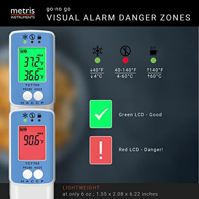 Metris Instruments 식품 조리 고기 온도계 주방 외부 그릴용 프로브가 있는 디지털 적외선 레이저 즉시 읽기 바베큐 흡연자, 식품 검사기 모델 TCT703