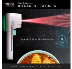 Metris Instruments 식품 조리 고기 온도계 주방 외부 그릴용 프로브가 있는 디지털 적외선 레이저 즉시 읽기 바베큐 흡연자, 식품 검사기 모델 TCT703