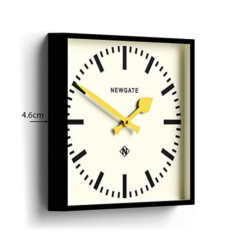 NEWGATE® 5번 철도 벽시계 - 사각 시계 - 주방 시계 - 사무실 시계 - 복고풍 시계 - 디자이너 시계 - 역 시계 - 마커 다이얼(노란색 손)