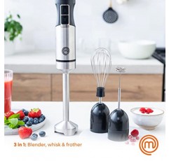 MasterChef 이머전 블렌더 휴대용 전기 거품기 및 우유 거품기 부속품 및 주방 칼 세트(커버 포함) 껍질 벗기기, 뼈를 발라내기, 조각하기, 빵 만들기, 산토쿠 & 셰프 나이프