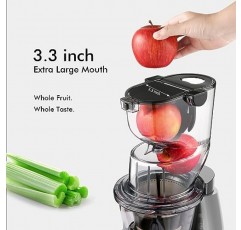 SiFENE 콜드 프레스 과즙기 기계, 전체 과일 및 야채를 위한 3.3인치 큰 입이 있는 수직형 저속 저작 전체 과즙기 제조기. 청소가 용이함, 회색