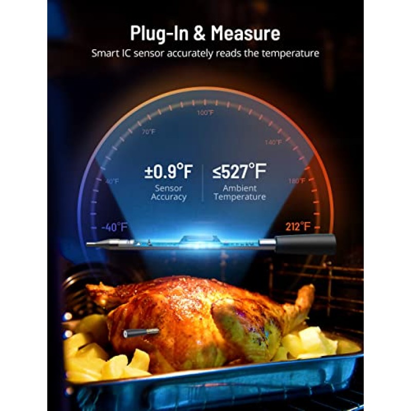 무선 육류 온도계, 파리 론 263피트 스마트 육류 온도계, 스마트 알림 기능이 있는 식품 온도계, IP67 방수, 그릴, 바비큐, 주방, 정원, 로티세리용 식기세척기 사용 가능(2 프로브)