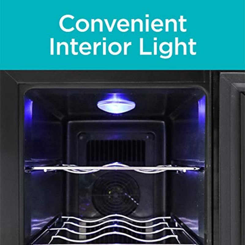 BLACK+DECKER 6병 와인 냉장고, 열전 소형 와인 쿨러, 삼중 창 투명 유리 도어가 있는 미니 와인 냉장고, BD60016