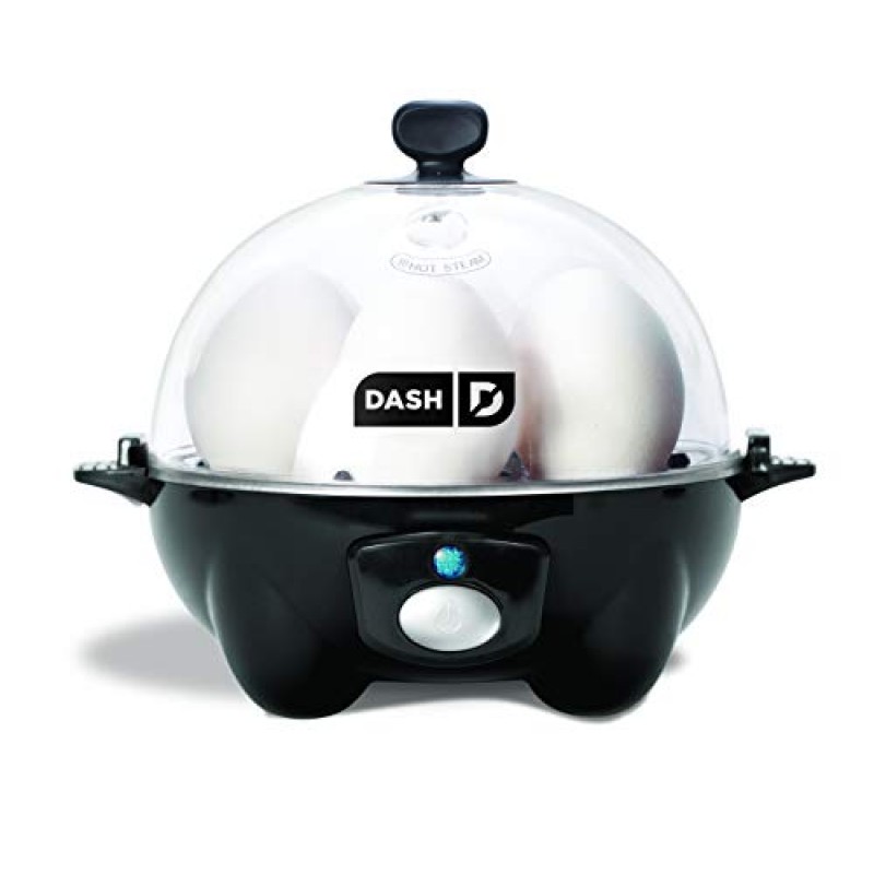 DASH 디럭스 급속 계란 밥솥 전기, 12용량, 자동 차단 기능 포함, 블랙 & 블랙 자동 차단 기능이 있는 급속 6용량 전기 밥솥, 단일 크기