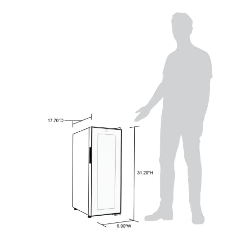 Luma Comfort Shadow 시리즈 와인 쿨러 냉장고 12병, 독립형 미러 와인 냉장고(자립형 미러 와인 냉장고, 이중 강화 유리 도어 및 레드, 화이트, 스파클링 와인용 압축기 냉각, 블랙)