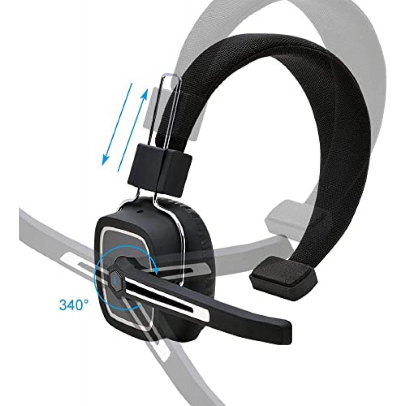 전자 홈 트럭 운전사 블루투스 헤드셋/사무실용 헤드셋(마이크 포함), BT 5.0 무선 오버더헤드 헤드셋(트럭 운전사, 트럭 운전사, 전화, 콜센터, 스카이프, VoIP1용 추가 붐 마이크 포함)