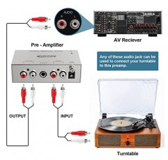 포노 턴테이블 프리앰프, 턴테이블용 포노 프리앰프, 레코드 재생, RCA 입력이 있는 미니 전자 오디오 스테레오 축음기 프리앰프, RCA/TRS 출력, 12V DC 어댑터가 있는 포노 프리앰프