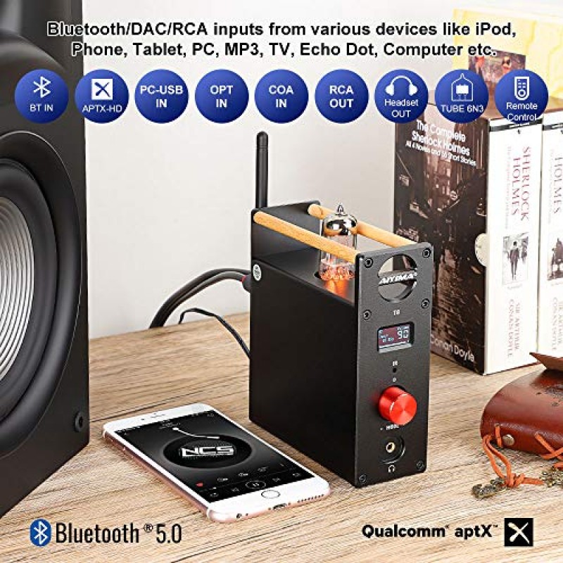 AIYIMA T8 6N3 디지털 튜브 프리 앰프 Bluetooth 5.0 Hi-Fi 헤드폰 프리 앰프 디코더 프리 앰프 PC-USB DAC APTX 가정용 무선 수신기 오디오 스테레오 앰프 + 리모콘 포함