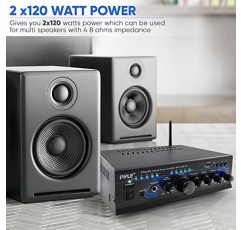 Pyle Home Bluetooth 오디오 전력 증폭기 2X120W - 휴대용 2채널 서라운드 사운드 스테레오 수신기(USB 포함) - 증폭된 서브우퍼 스피커, CD DVD, MP3, iPhone, 전화, 극장, PA 시스템 -PTAU45.5