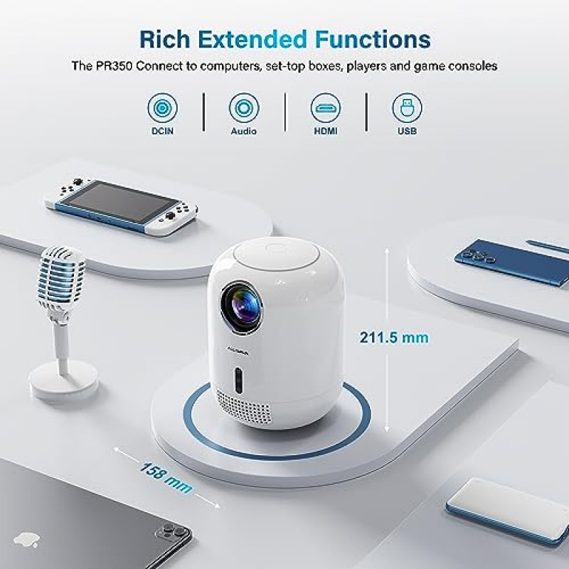 [자동 초점/키스톤]5G Wi-Fi 6 및 블루투스를 갖춘 휴대용 미니 프로젝터, 4K 네이티브 1080P 야외 영화 프로젝터, iOS/Android/HDMI/USB와 호환되는 스마트 홈 프로젝터