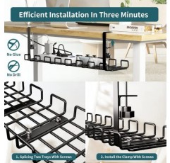 책상 아래 케이블 관리 트레이 드릴 없음, 25인치 대용량 책상 와이어 정리 랙, 사무실 및 가정용 클램프가 있는 책상 코드 관리 아래 견고한 금속