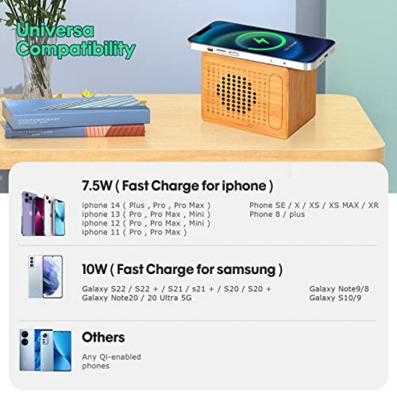 10W 고속 무선 충전기, 수제, 12시간 재생 시간, 소형 휴대용 무선 스피커, iPhone ipad Android 스마트 장치용 HD 사운드 및 베이스 등을 갖춘 Mearmart Bluetooth 스피커