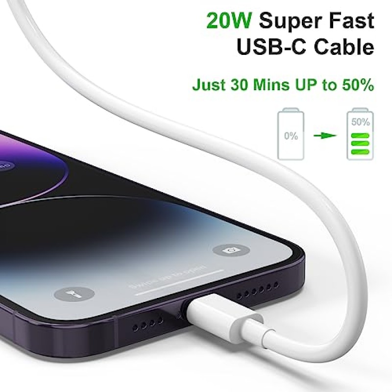 5팩 USB C-라이트닝 케이블 [Apple MFi 인증] 6FT iPhone 충전기 고속 충전 유형 c-라이트닝 케이블 iPhone 14 13 12 11 Pro Max XR XS X 8 이상용 iPhone 고속 충전기 전원 공급