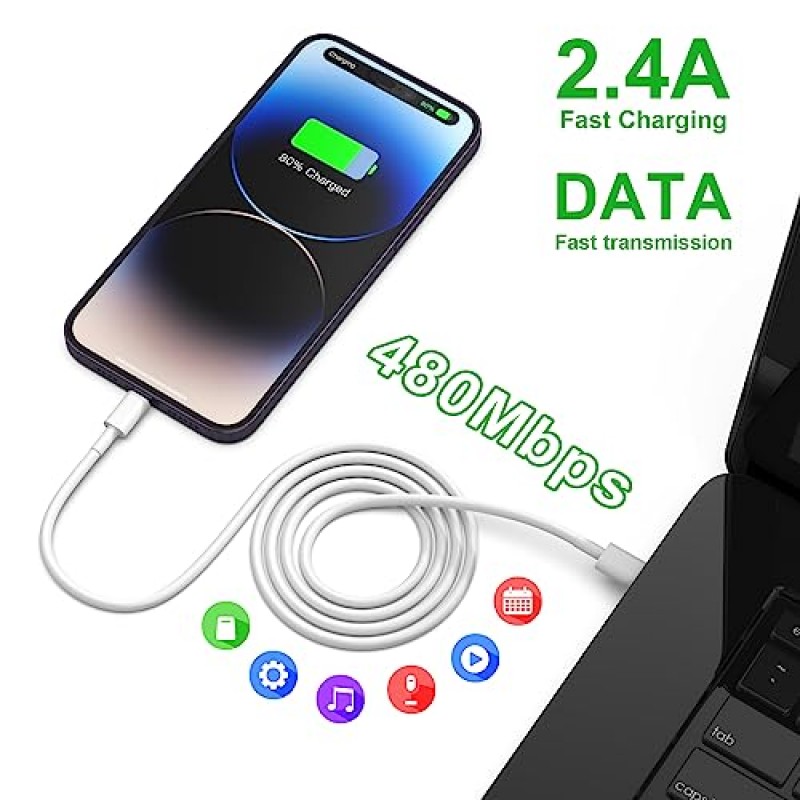 5팩 USB C-라이트닝 케이블 [Apple MFi 인증] 6FT iPhone 충전기 고속 충전 유형 c-라이트닝 케이블 iPhone 14 13 12 11 Pro Max XR XS X 8 이상용 iPhone 고속 충전기 전원 공급