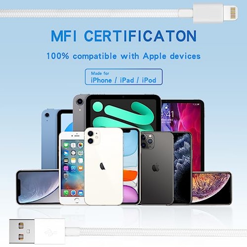 [Apple MFi 인증] iPhone 충전기 6팩(3/3/6/6/6/10 FT) 긴 번개 케이블 고속 충전 고속 데이터 동기화 USB 케이블 호환 iPhone 14/13/12/11 Pro Max/XR/XS/X /8/7/6Plus SE 등