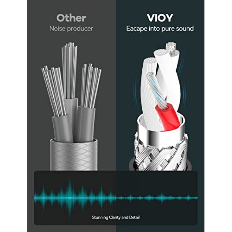 VIOY Aux 케이블(30피트), [구리 쉘, Hi-Fi 사운드] 헤드폰, 스마트폰, 홈/카 스테레오, 스피커, 에코 등과 호환되는 3.5mm 남성-남성 편조 보조 코드…