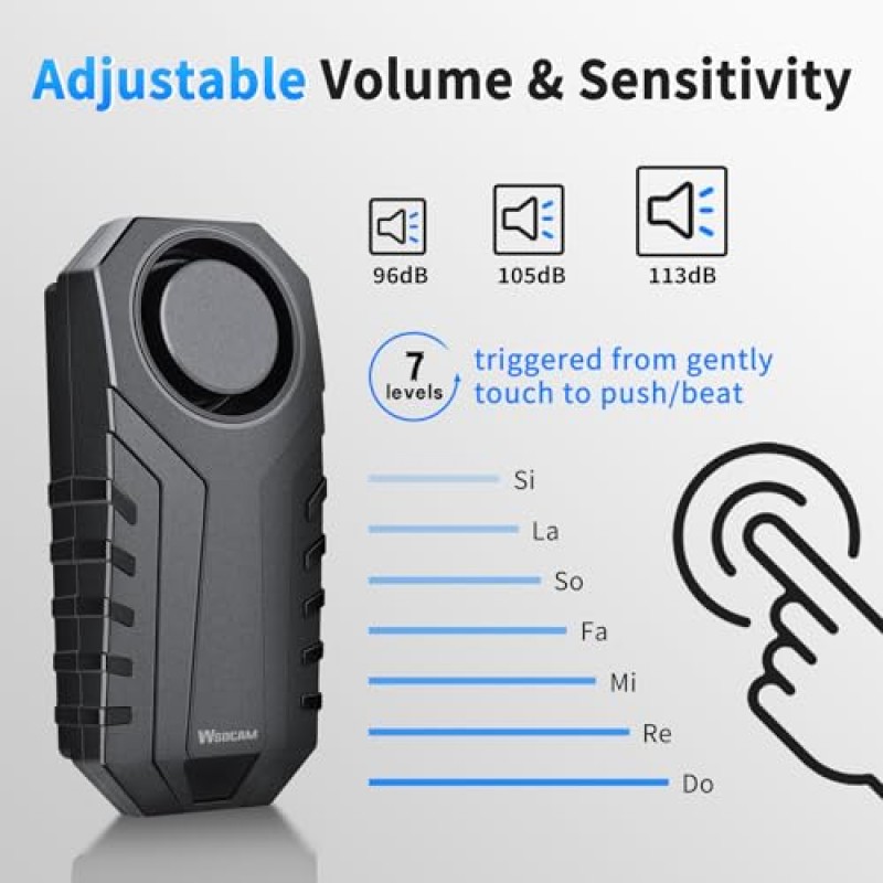 WSDCAM 113dB 시끄러운 도난 방지 진동 센서 경보 시스템 전기 자전거 오토바이 골프 자동차 트레일러 사서함 차고 문 방수 홈 보안 자전거 액세서리 원격으로 자전거 알람