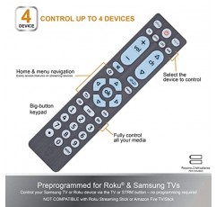GE 가정용 전기 노인, 노인 및 시각 장애인을 위한 GE 범용 리모컨, 단순 사용, 스마트 TV 호환, 4 장치, 백라이트, 브러시드 그래파이트 71262