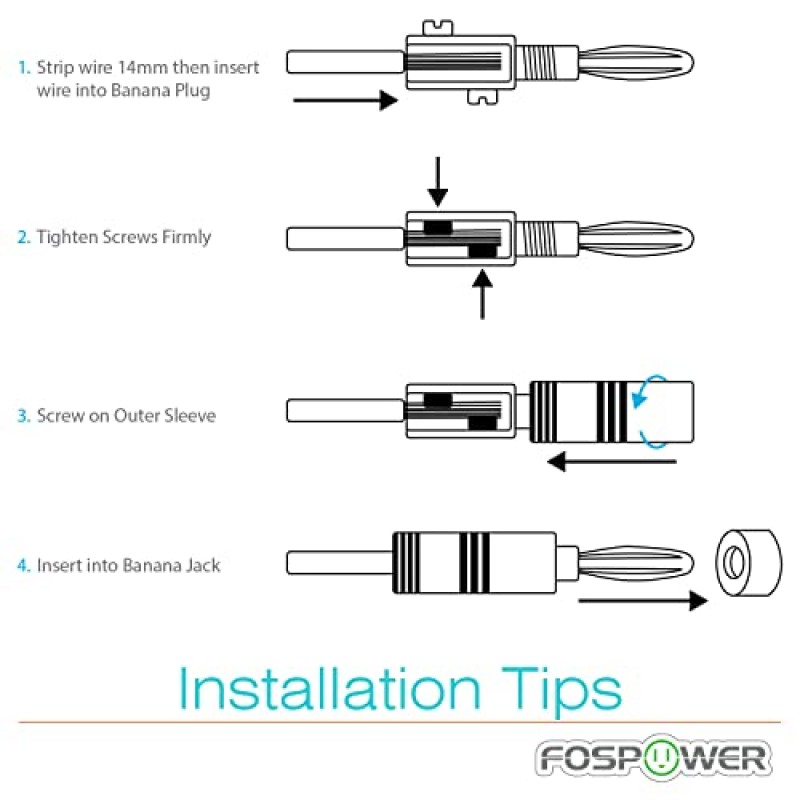 FosPower 바나나 플러그 5쌍/10개, 스피커 와이어, 월 플레이트, 홈 시어터, 오디오/비디오 수신기, 증폭기 및 사운드 시스템용 폐쇄형 나사 24K 금도금 스피커 플러그 커넥터