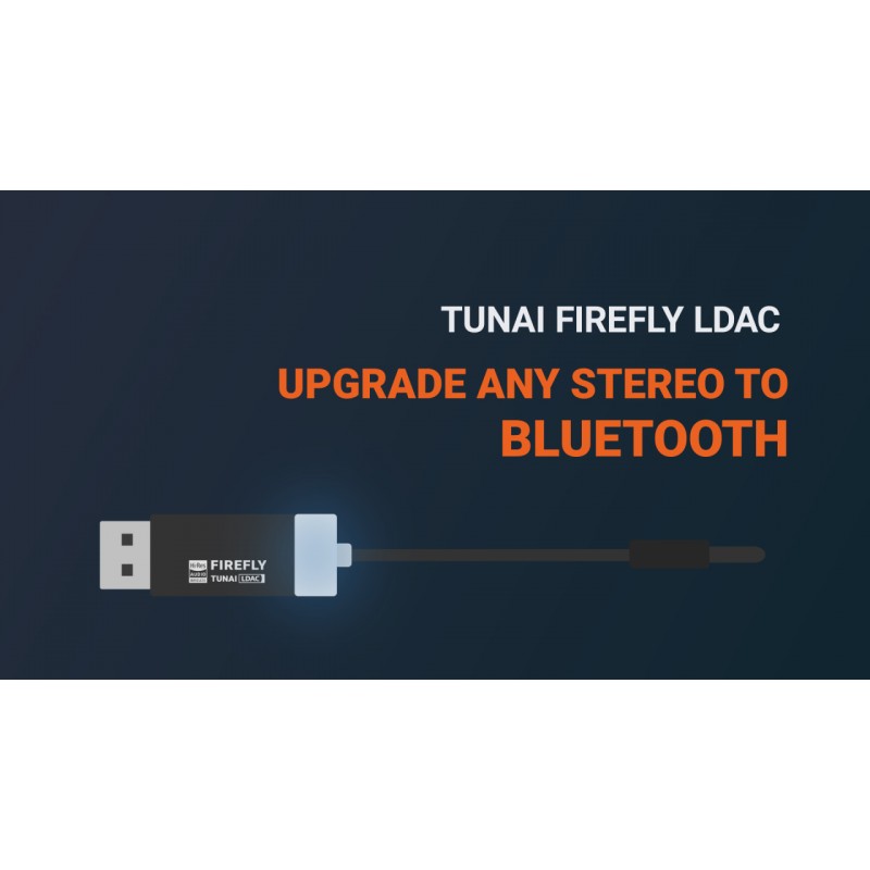 TUNAI Firefly LDAC Bluetooth 수신기: 자동차/홈 스테레오 고해상도 음악 스트리밍을 위한 Audiophile USB DAC 3.5mm AUX가 포함된 고해상도 무선 오디오 Bluetooth 5.0 어댑터; 자동 켜짐, 충전 필요 없음