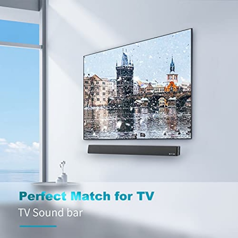 100W, BESTISAN TV 사운드바, TV/홈 시어터/PC용 Bluetooth 5.1 유선 및 무선(드라이버 6개, 105dB, EQ 모드 3개, HDMI-ARC, 저음 조절 가능, 3D 서라운드 사운드)