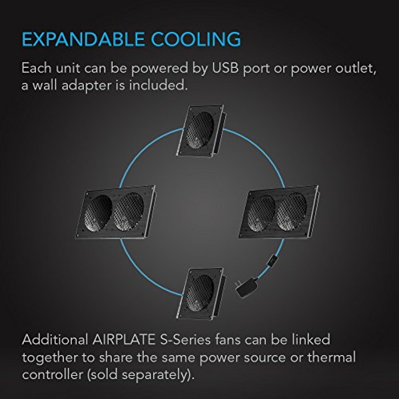 AC Infinity AIRPLATE S5, 홈 시어터 AV 캐비닛용 속도 제어 기능이 있는 저소음 냉각 팬 시스템 8