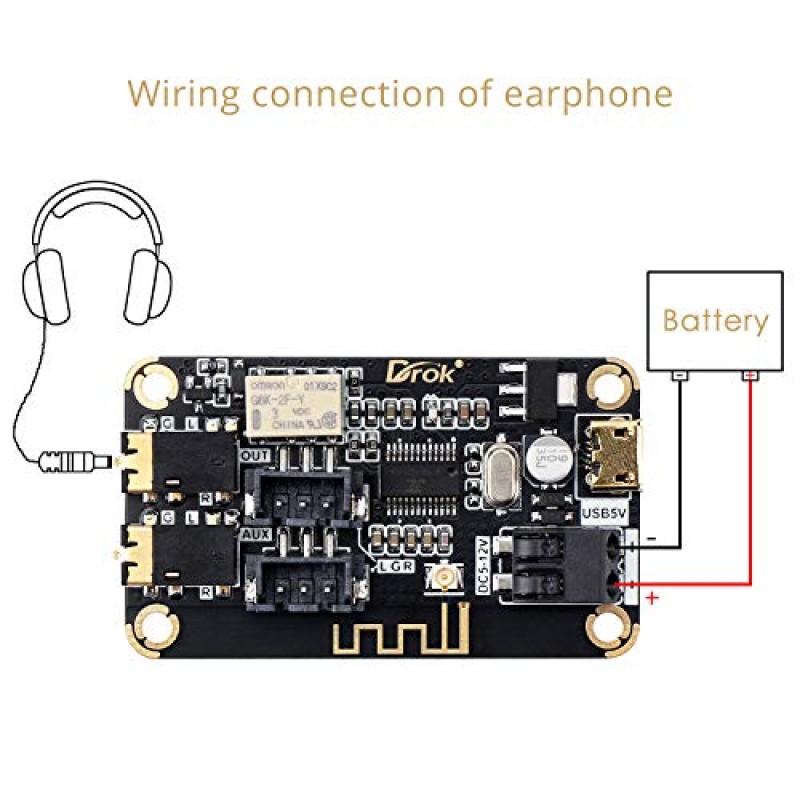 Blue~Tooth 보드, DROK 12V 오디오 수신기 Blue~Tooth 모듈 DC 5V-12V 휴대용 와이어~헤드폰 스피커용 마이크로 USB 포트가 있는 스테레오 음악 수신 회로 칩 홈 사운드 시스템 DIY