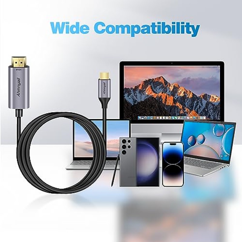 Ahmnyali 6피트 USB 유형 C - 홈 오피스용 HDMI 남성 - 남성 케이블, 4K@60Hz, Thunderbolt 3/4 MacBook, iPad, HP, Dell, Chromebook, Samsung 및 기타 유형 C 장치와 호환 가능