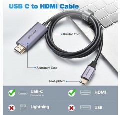 Ahmnyali 6피트 USB 유형 C - 홈 오피스용 HDMI 남성 - 남성 케이블, 4K@60Hz, Thunderbolt 3/4 MacBook, iPad, HP, Dell, Chromebook, Samsung 및 기타 유형 C 장치와 호환 가능