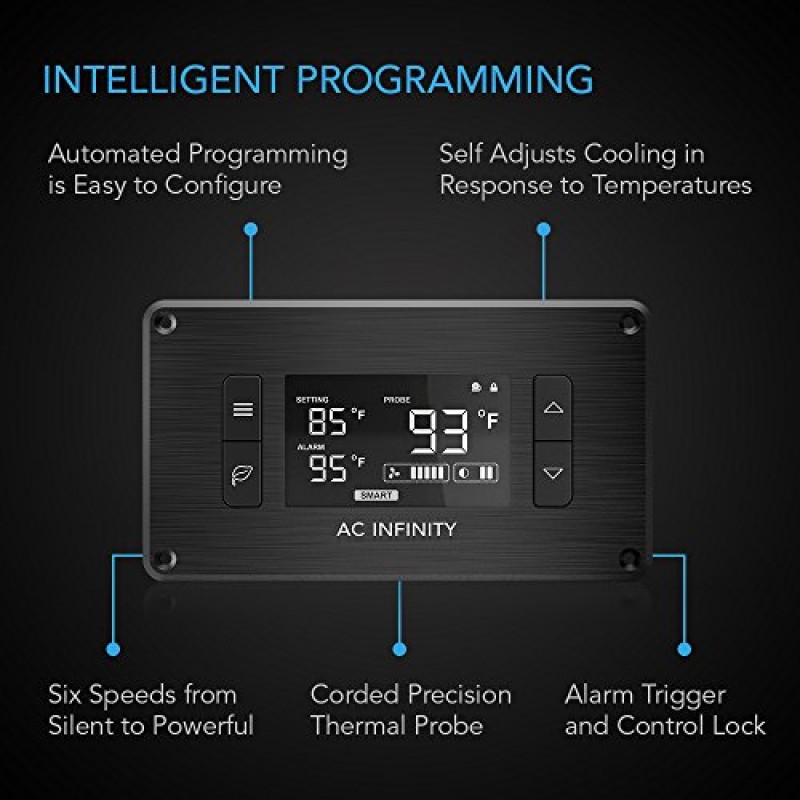 AC Infinity AIRPLATE T9, 홈 시어터 AV 캐비닛용 온도 조절 장치 제어 기능이 있는 저소음 냉각 팬 시스템 18